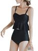 Bikini Set Swimsuit Peplum Camisole Swimdress Ruffles Body Cover Flare Padded Underwire D53 Carolina [ISLAYCAOLILA] Women's (XL, Black)