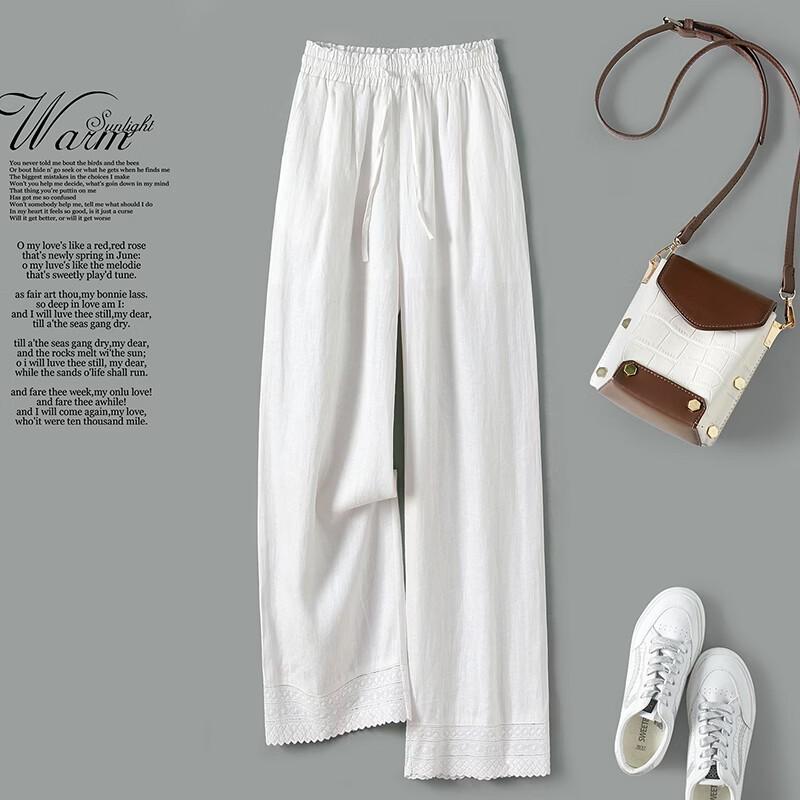 Women's Ta Chi Lace Hem Linen Drawstring Cropped Pants
