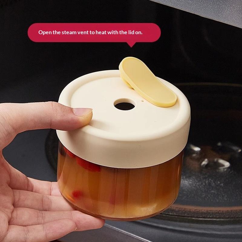 1 Pezzo Barattolo in Vetro per Alimenti da 240/400 ml con Coperchio in Silicone Ermetico Resistente al Calore Adatto al Microonde Contenitore per Zuppe Succhi Barattolo per Cereali