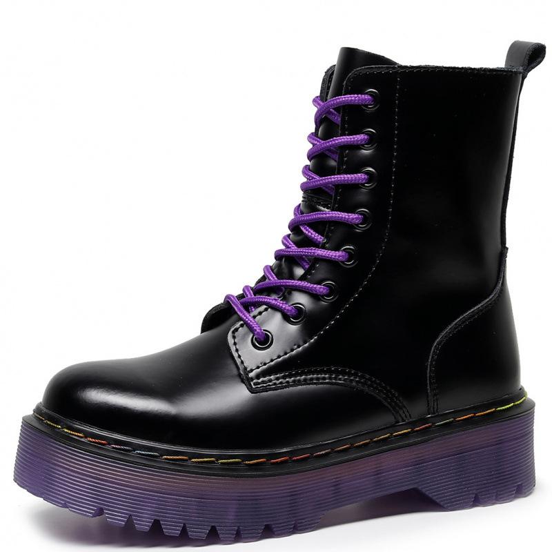 Thick-bottomed hole locomotive boots, purple-soled British women s short boots, muffin bottom 35