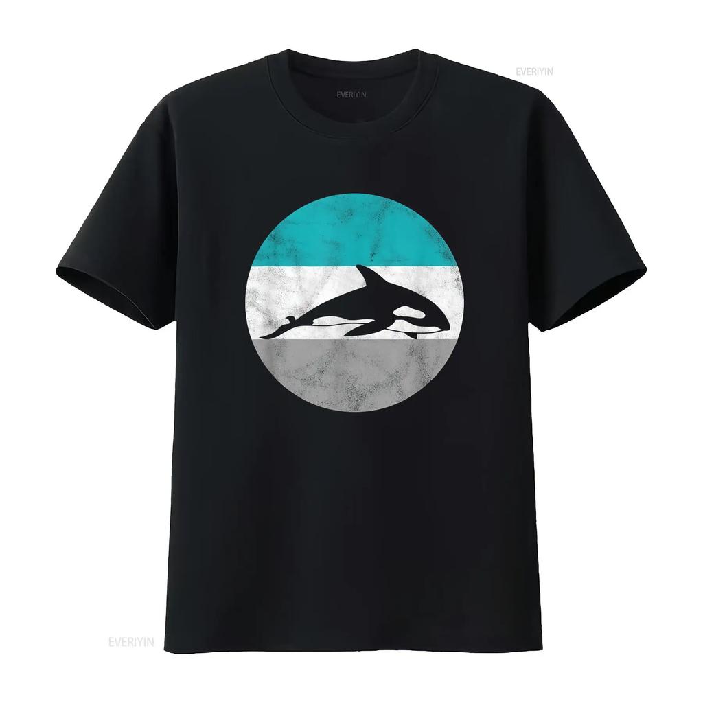 Vintage Orca Killer Whale Print T Shirt for Boys and Girls Unisex Breathable Versatile Soft S