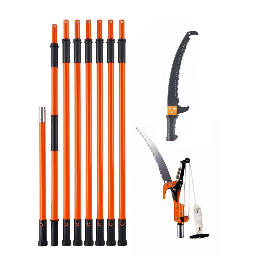 Manual Pole Saw, 7.3-27 ft Extendable Tree Pruner, Sharp Steel Blade and Scissors High Branches Trimming, Branch Trimmer with Lightweight 8 Fiberglass