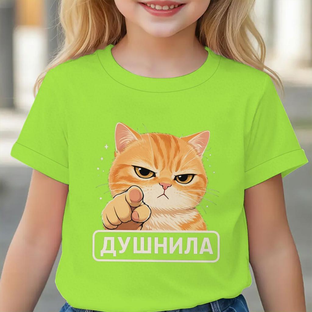 Funny Cat Meme Graphic T Shirts Boy Girl Cartoon Animal Design Kids Clothes Cat Lover Cotton Tee Children Clothes Girl Boy
