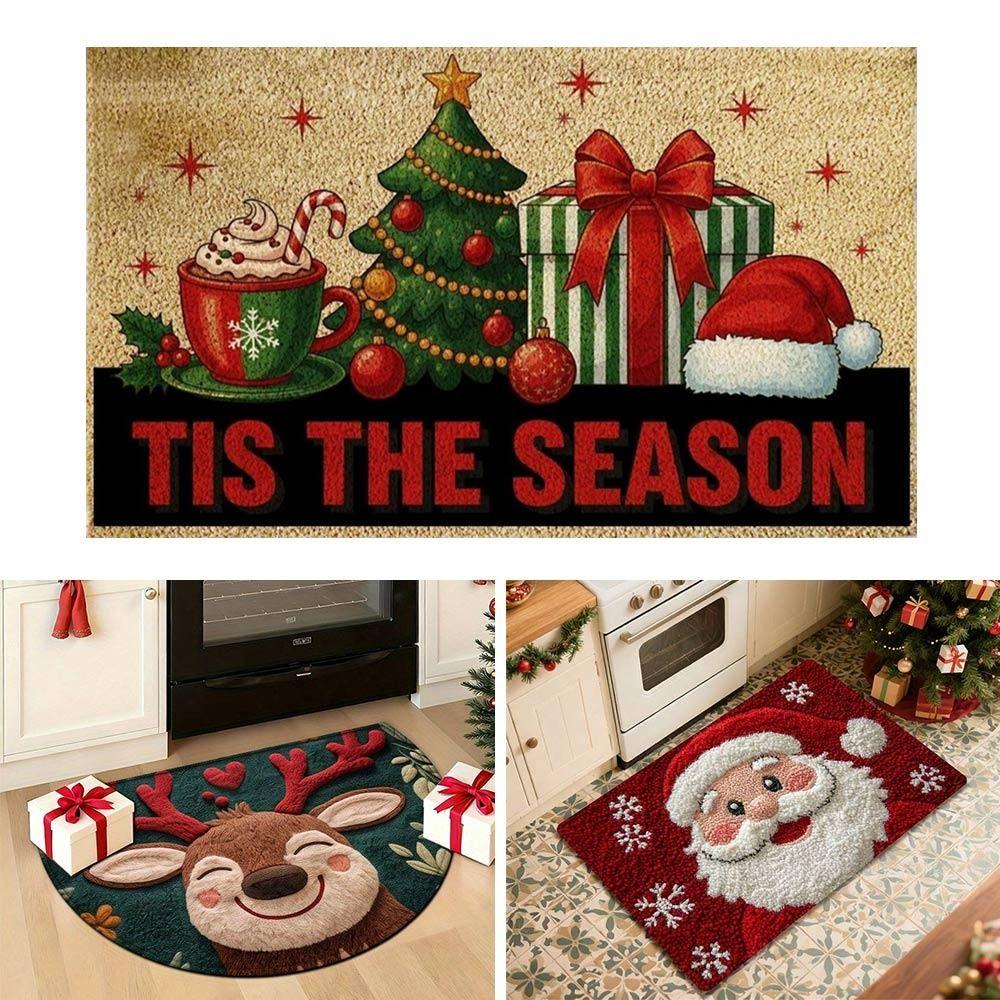 Water-absorbing Bathroom Mat Gingerbread Man Pattern Door Carpet  Christmas Season