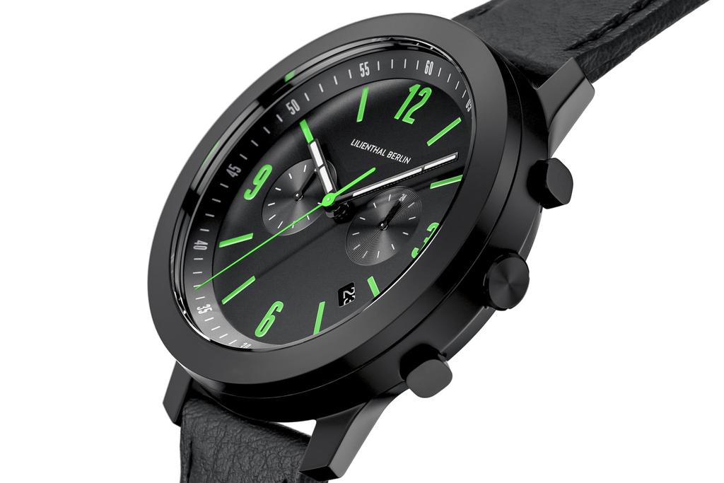 Lilianthal Berlin Chronograph Watch with Date Made in Model Black Men's Display, Germany, C02-004-B004C,