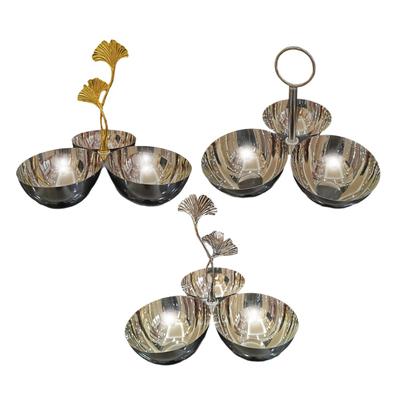 Three Compartment Snack Serving Bowl Stainless Steel Appetizer Tray for Family Picnic Barbecue