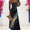 Women Plus Size Scoop Neck Strappy Sleeveless Galaxy Printed A Line Maxi Dress