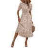 Women's Fashionable Round Neck Short Sleeved Floral Print Holiday Casual Dress