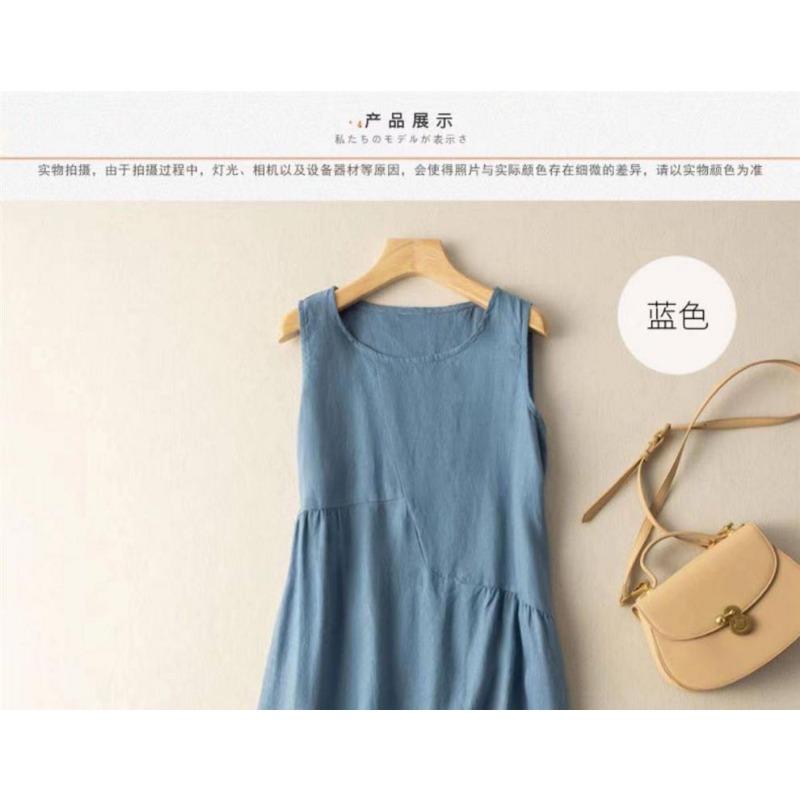 Tank Dress Women Loose Mid-length Tank Dress Day Summer Literary Retro