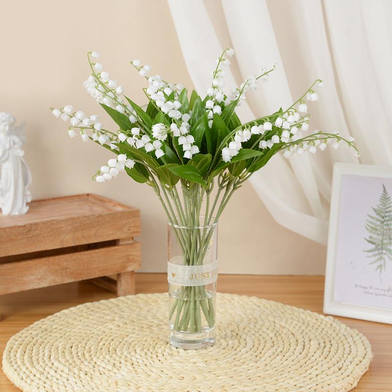 6pcs White Bellflower Artificial Lily Valley Orchid Flower For Home Garden Decoration Wedding Party Bride Bouquet Fake Plant