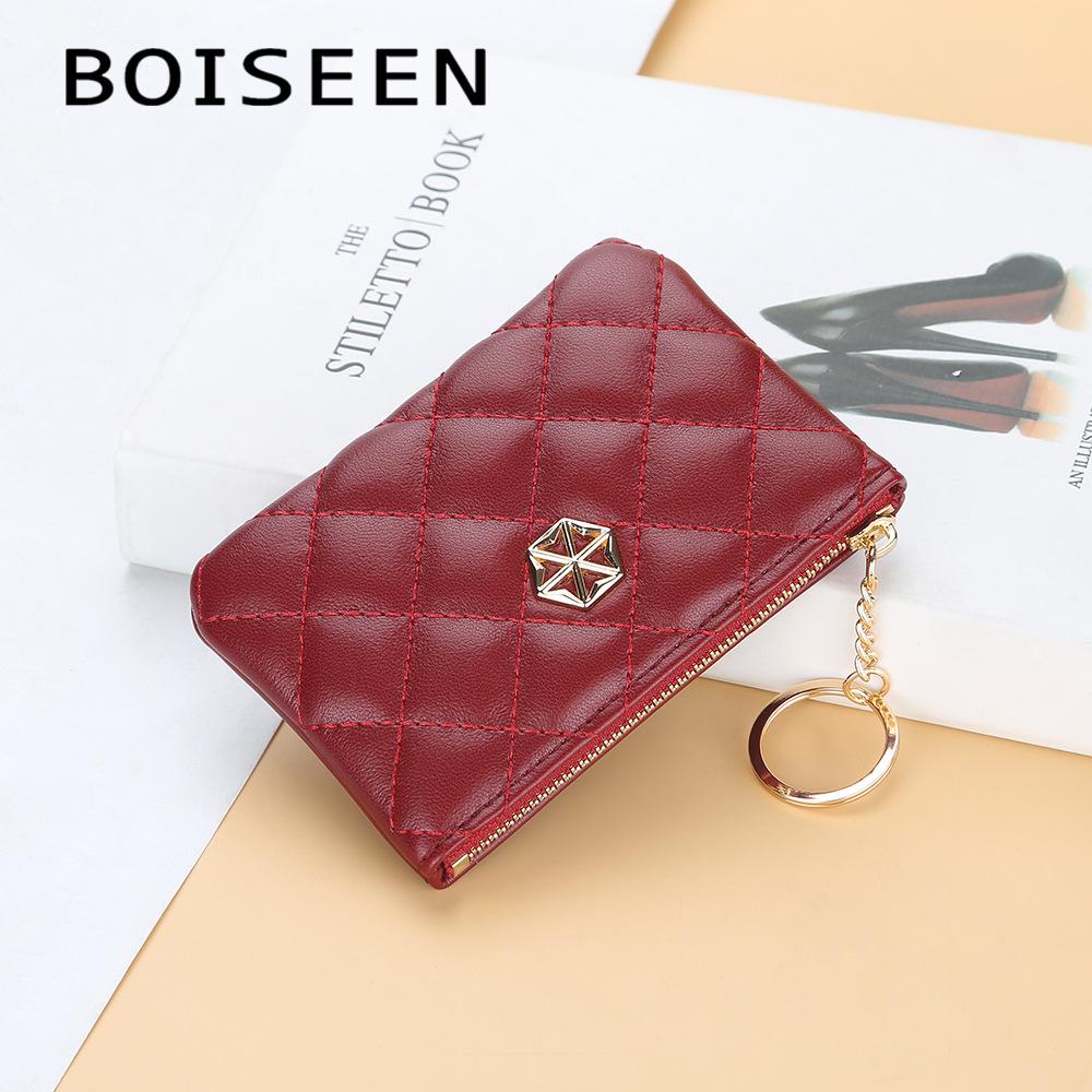 BOISEEN New Change Bag Women's Embossed Plaid Zipper Key Bag Fashionable Mini Wallet Card Bag Women