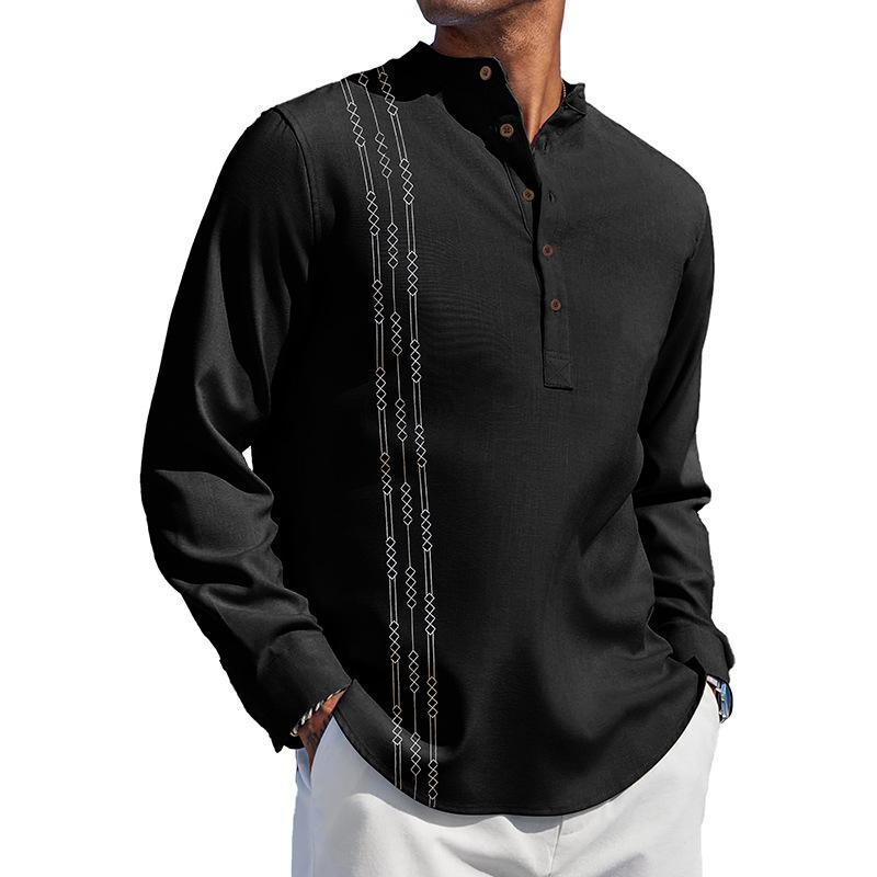Men S Slim Fit Printed Button Down Casual Cotton Linen Shirt