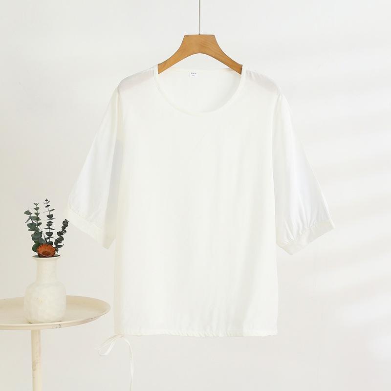 Mid-sleeved T-shirt, Sweet Floral Print, Stylish Drawstring Top, Summer Thin Plus-size Pullover