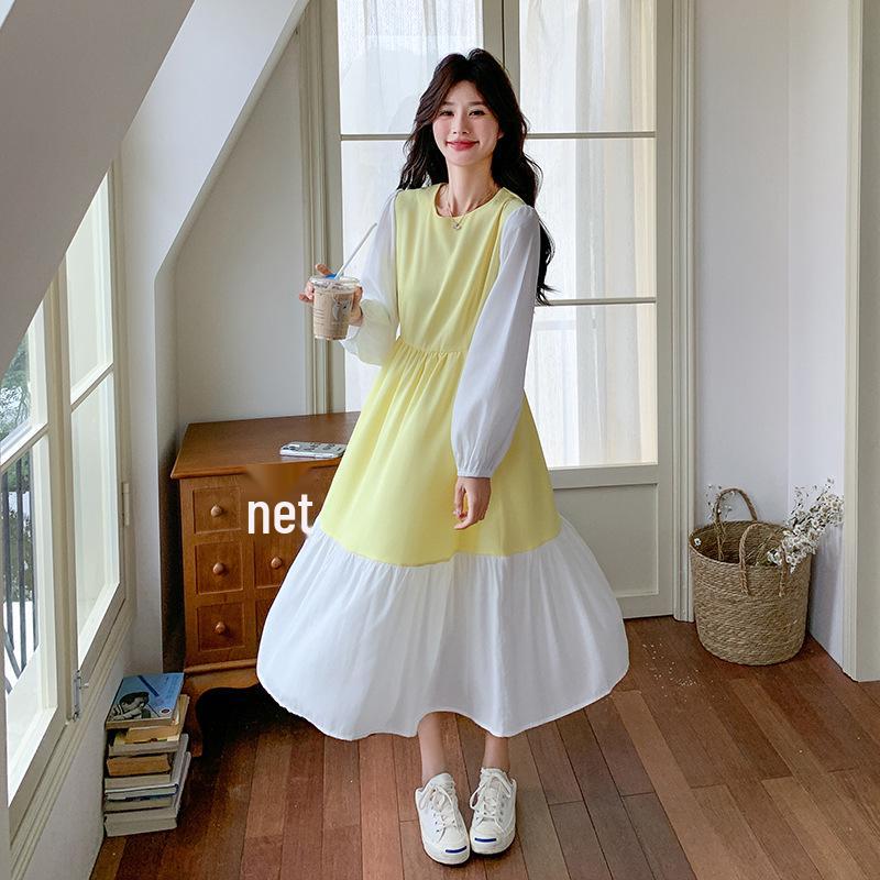 

2025 Spring/Summer Elegant Yellow Patchwork Dress - Women s Fashion M 105-115 lb