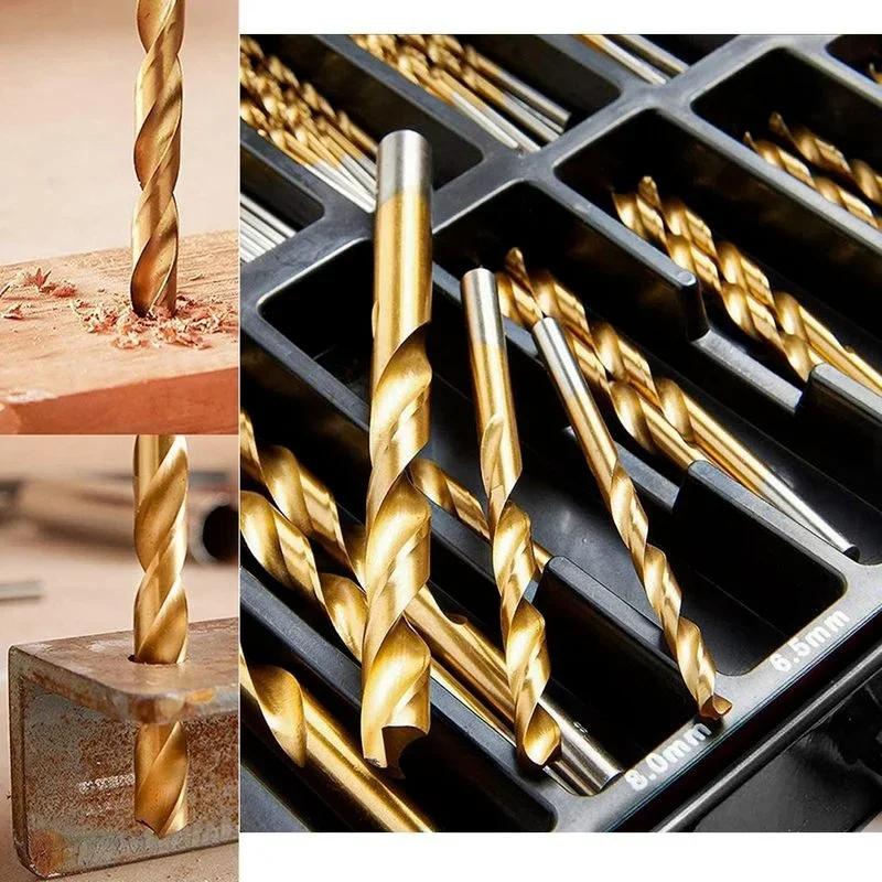 230 Piece Titanium Coated Twist Drill Bit Set, 135° Tip Metric 1.0-10mm for Metalworking Woodworking Plastic Drilling Etc