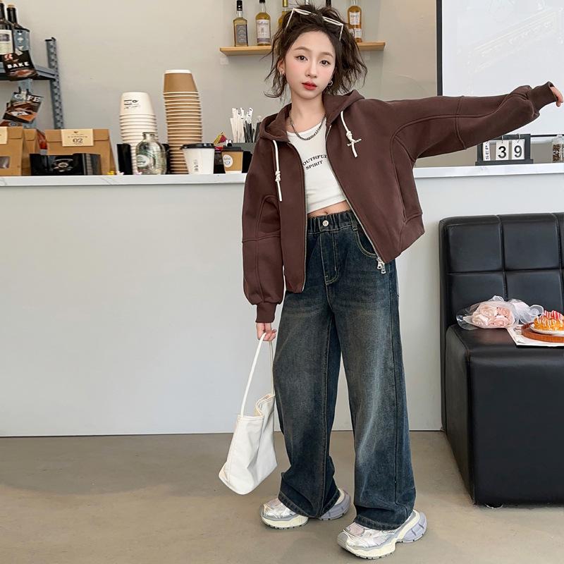 Spring 2025 Girls' Fashion Sweatshirt Jacket - Stylish Children's Top for Spring & Autumn