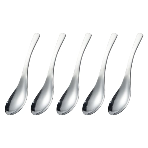 Desirable 5-Piece Stainless Steel Spoon Set, Dishwasher Safe, Easy to Eat, for Curry, Hot Pot, Fried Rice, and Chinese Rice Bowls (Medium Size (3.8 x