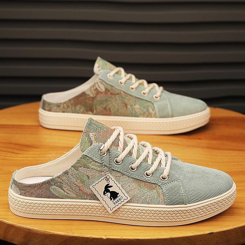 2024 Men's Summer Lightweight Printed Toe Cap Breathable Slip-On Slippers