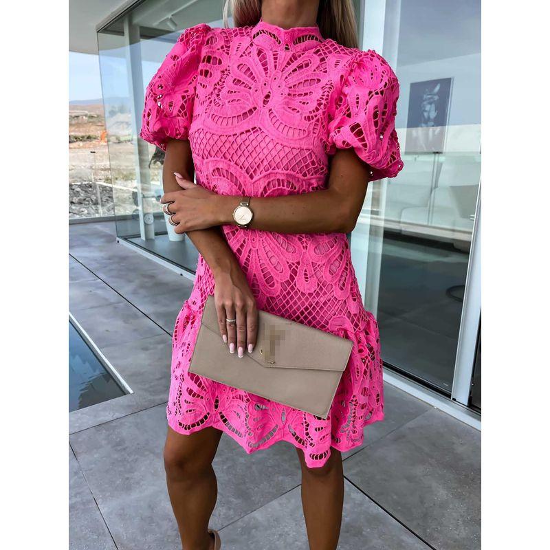 Sexy Hollow Lace Dress Fashion 2023 Sexy Hollow Lace Elegant Commuter Dress