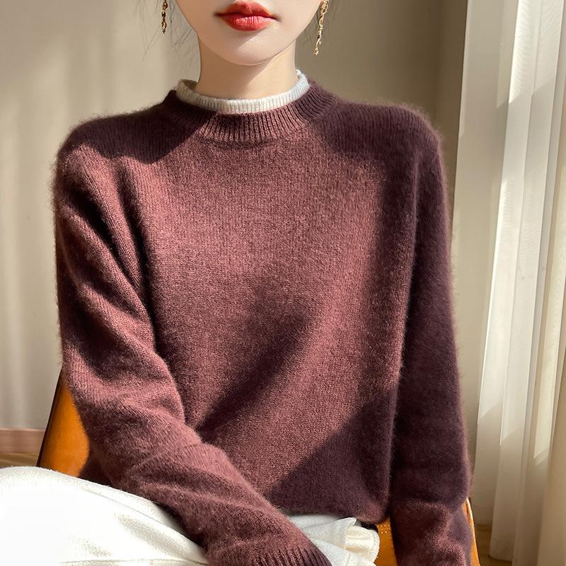 Women's 100% Pure Wool Cashmere Sweater - New Autumn/Winter Color Block Knit Base Layer