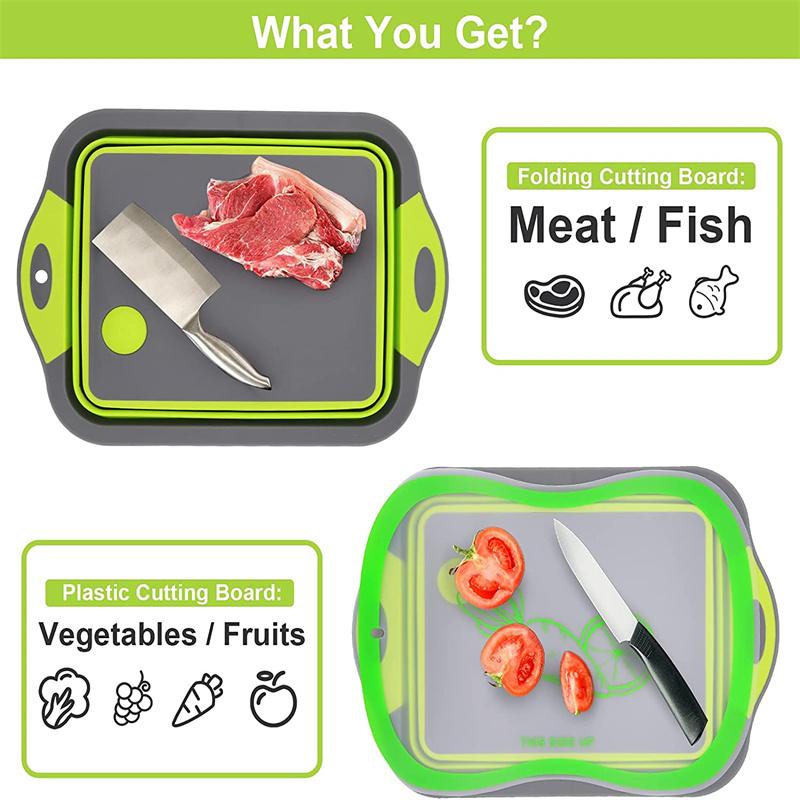 Placă de tăiat pliabilă, multifuncțională, pliabilă, coș de scurgere pentru chiuvetă, lavabilă, strecurătoare pentru legume, organizator de depozitare a vaselor de bucătărie