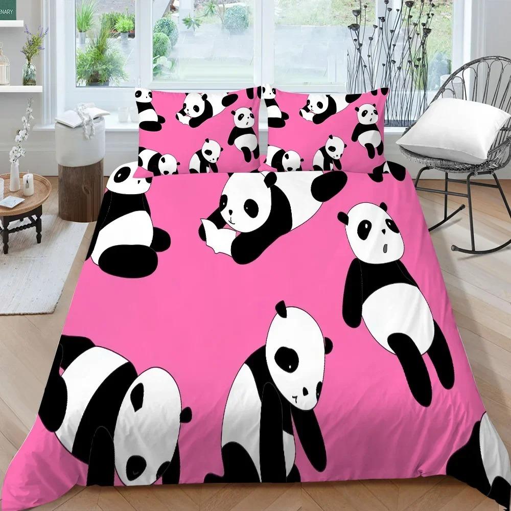 Panda Bedding Set for Kids Boys Girls Cute Cartoon Giant Panda Duvet Cover Set KingQueen Size Yellow Soft Polyester Quilt Cover