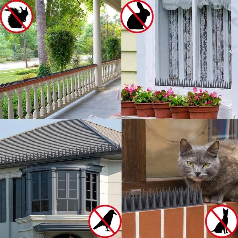 Punte Anti Uccelli in Plastica, Dissuasore per Piccioni e Repellente per Gatti, Controllo Parassiti Umano per Tetto, Recinzione e Cornicione, Protezione da Giardino Esterna