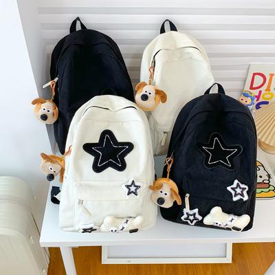 New Star School Bag Women's Japanese Corduroy Large Capacity College Style Backpack Junior High School Student Small Backpack