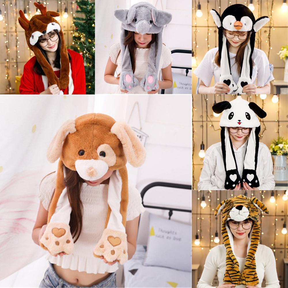 

Cute Warm Moving Jumping Rabbit Pinch Airbag Plush Funny Cap Animals Ear Hat 2