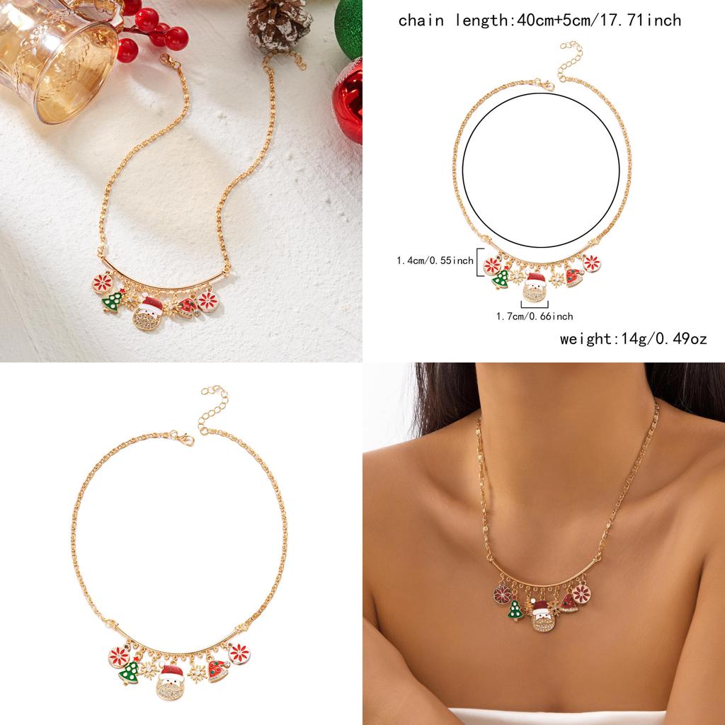 Christmas Tree Santa Snowflake Pendant Necklace With Alloy Chain For Women Holiday Jewelry