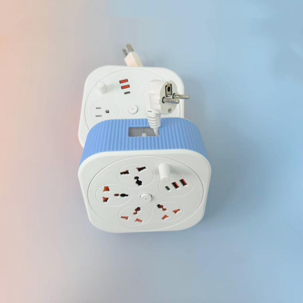 Retractable USB Power Strip – Square Portable Extension Cord with 2-Meter Cable, Multi-Socket Charging Station