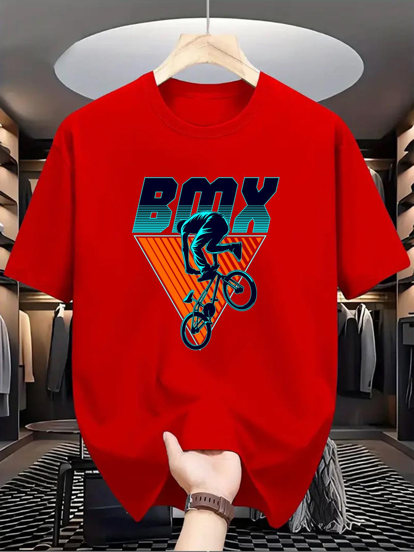 Men S Casual Crew Neck T-Shirt with BMX Graphic XS
