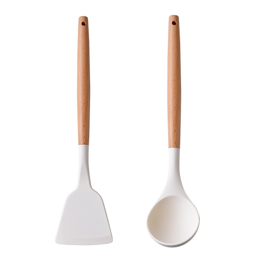 11-Piece Set: Silicone Kitchen Utensils with Lightweight Wooden Handles - Spatulas and Spoons