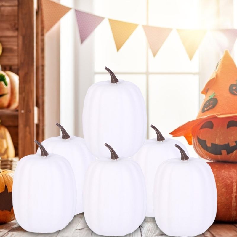 6 Stück Halloween Künstliche Kürbisfiguren Schreibtischdekorationen Weiße Farbe Kürbisornamente Festival-Partys Dekorationen