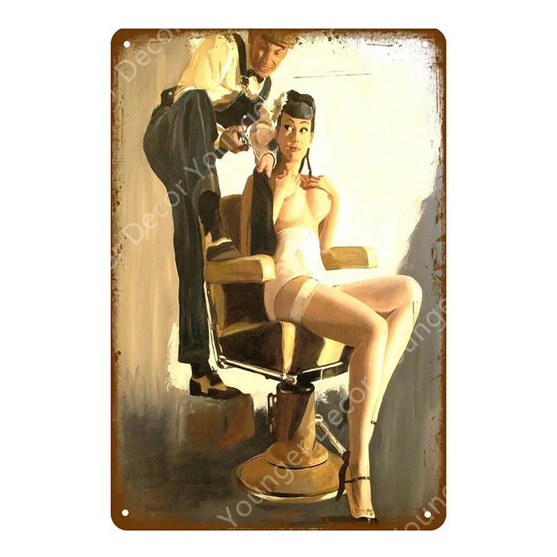 Vintage Retro Sexy Dame Pin Up Girl Malerei Blechschilder Metall Poster Wandaufkleber Bar Kaffeehaus Club Heimdekoration YI-076