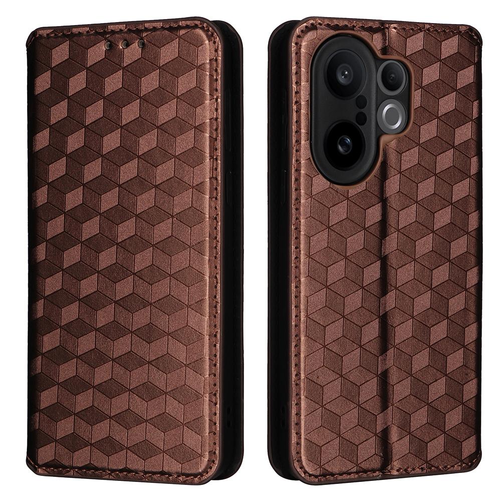 

For vivo X200 FE 5G/S30 Pro mini 5G Case Wallet Rhombus Imprinted Leather Phone Cover Brown