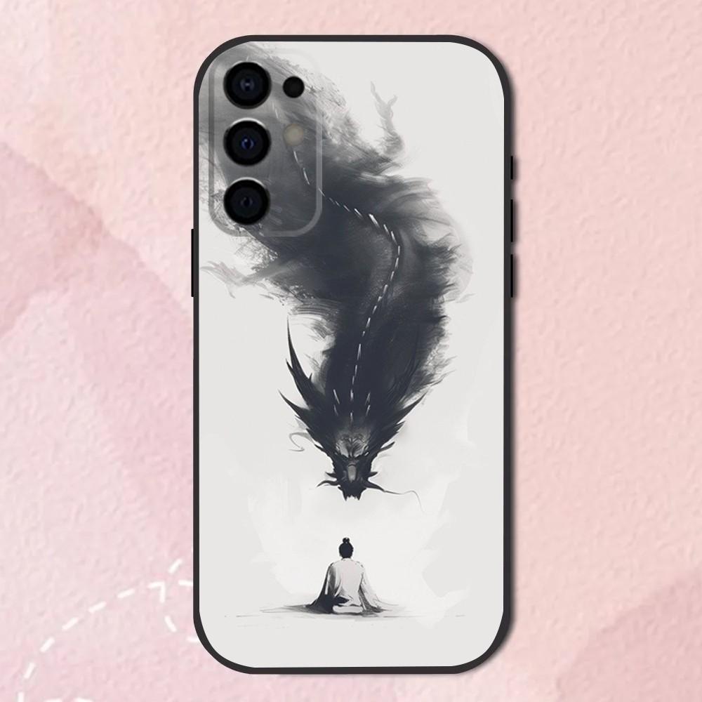Dragon Pattern Ink Brush Painting Phone Case For Samsung S24,S21,S22,S23,S30,Ultra,S20,Plus,Fe,Lite,Note,10,9,5G Black Cover