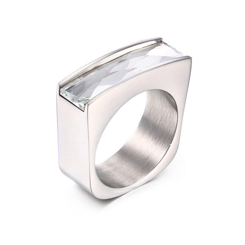 European-American Minimalist Gold Stainless Steel Multicolor Gemstone Ring for Women