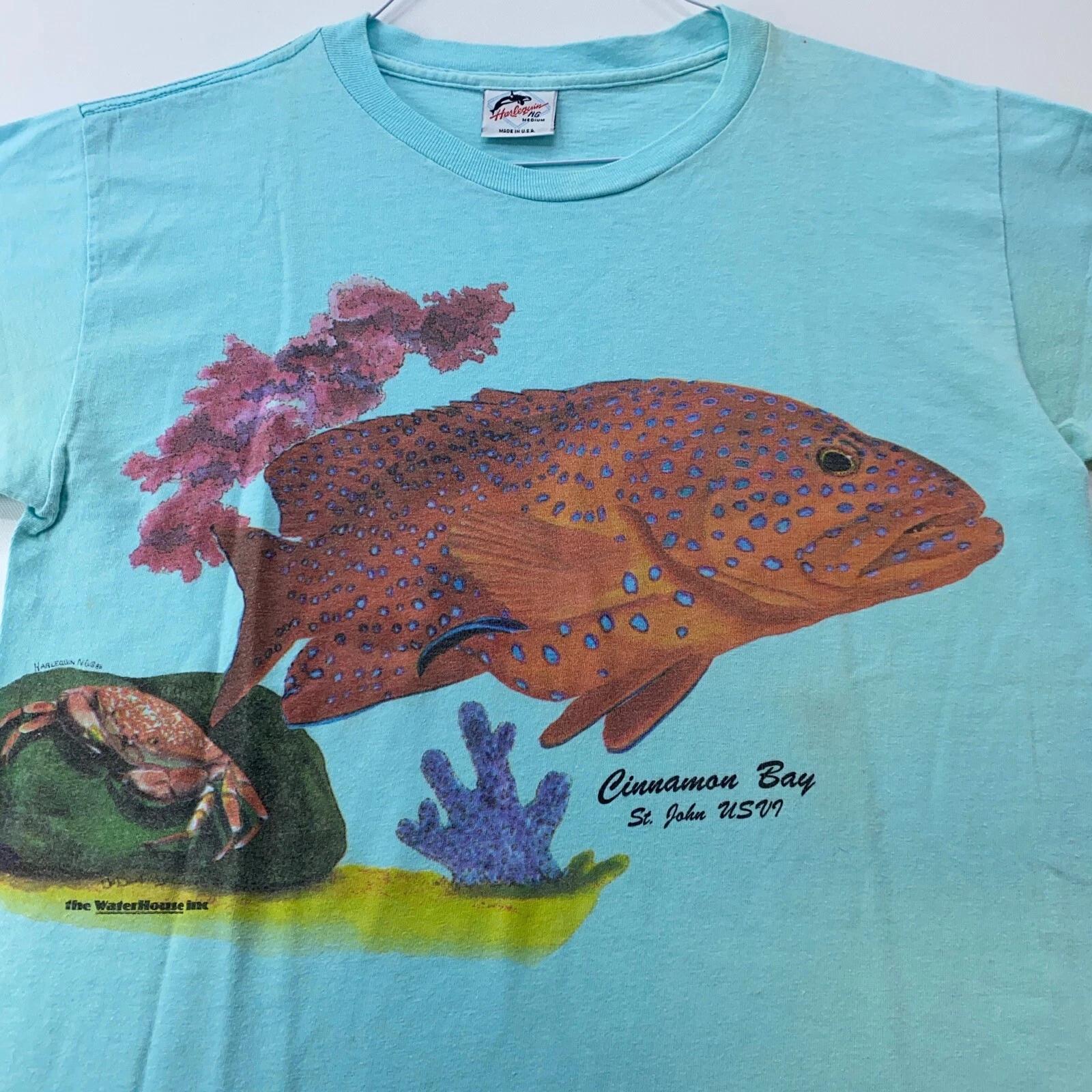 

vtg 90s CINNAMON BAY US VIRGIN ISLANDS TROPICAL FISH T-Shirt SMALL ocean nature S