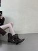 Pointed thick heel high heel temperament thin new belt buckle French fashion sexy short boots women