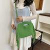 Yogodlns Knitted Tassel Bag New Summer Vacation Style Single Shoulder Diagonal Cross Woven Bag Fashionable Simple Women's Handbag