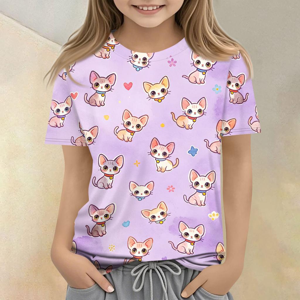 Kids Animal Print Crew Neck Short Sleeve Casual Loose Fit T Shirt Soft Comfortable Fabric Suitable for Everyday Wear