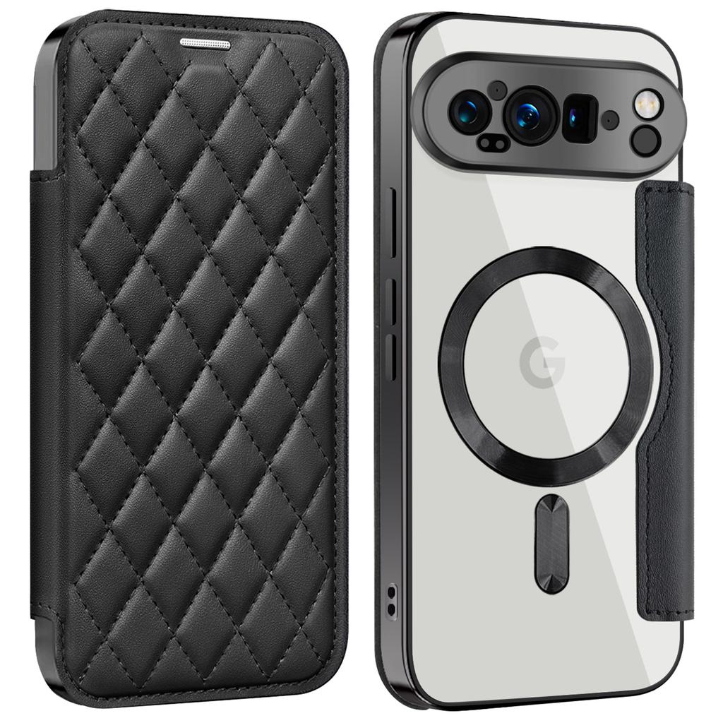 For Google Pixel 9 Pro XL Magnetic Case Rhombus PU Leather Phone Cover