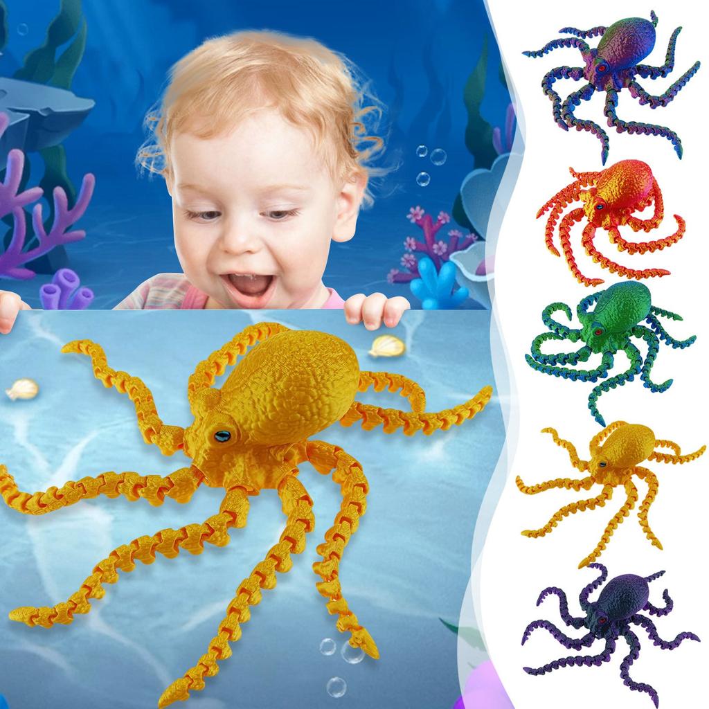 3D Printed Kraken Toy Multi-color Sample With Simulated Eyes, Movable Joints, Gradient Luminous