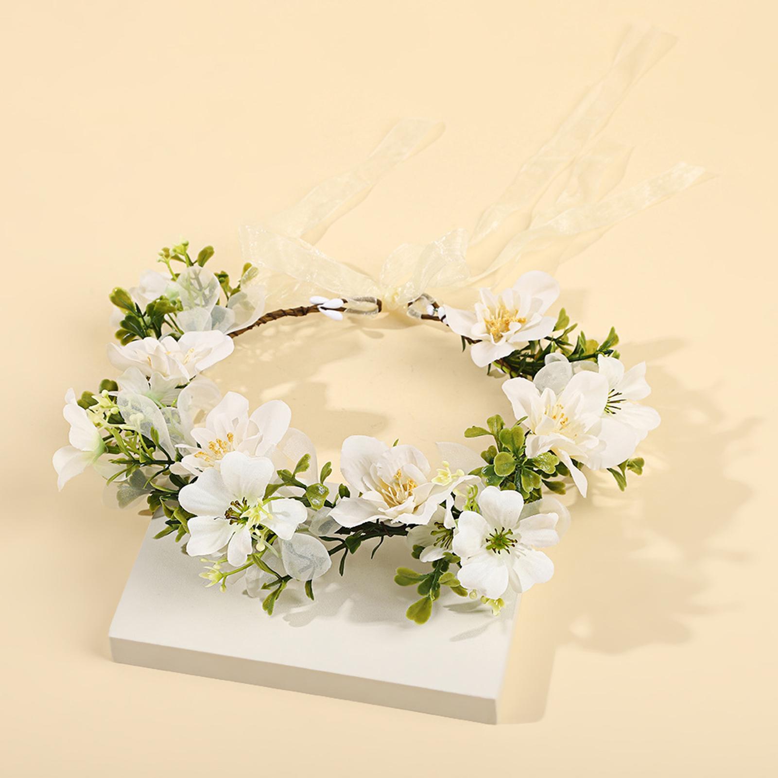 Women Girls Flower Headband Bride Flower Crown Hairband Hair Accessories Wedding Party Spring Bohemian Wreath Headpiece Headwear