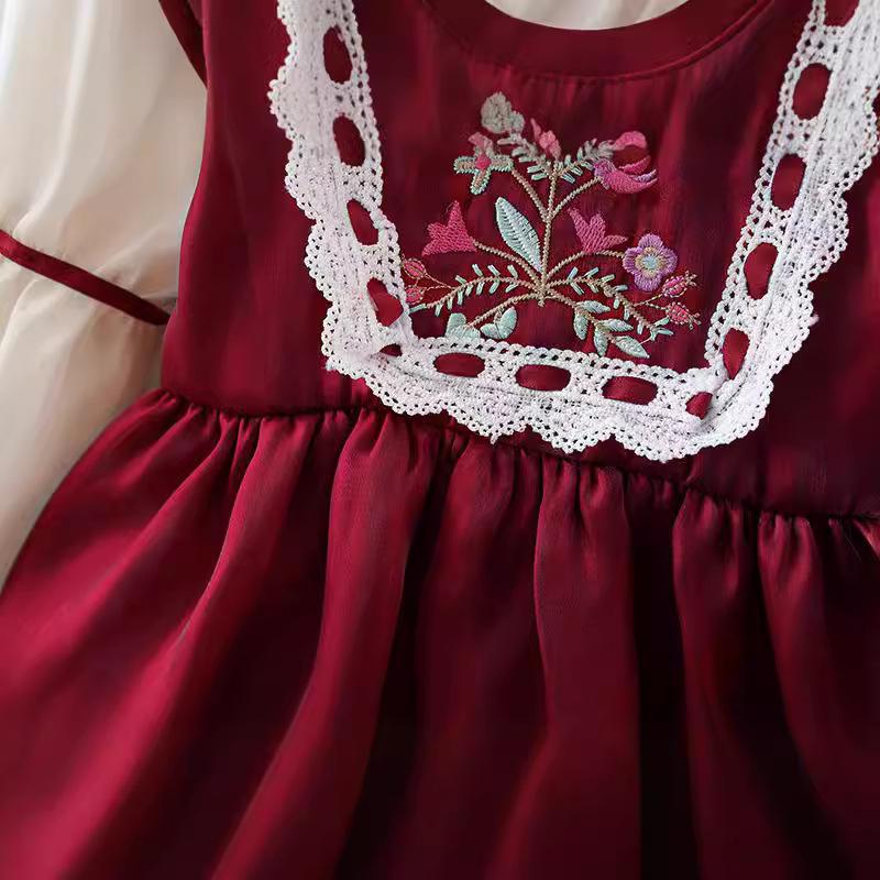 Girls' Dress Autumn Girls' Princess Dress Children's Splicing Lace Long Sleeve Dress