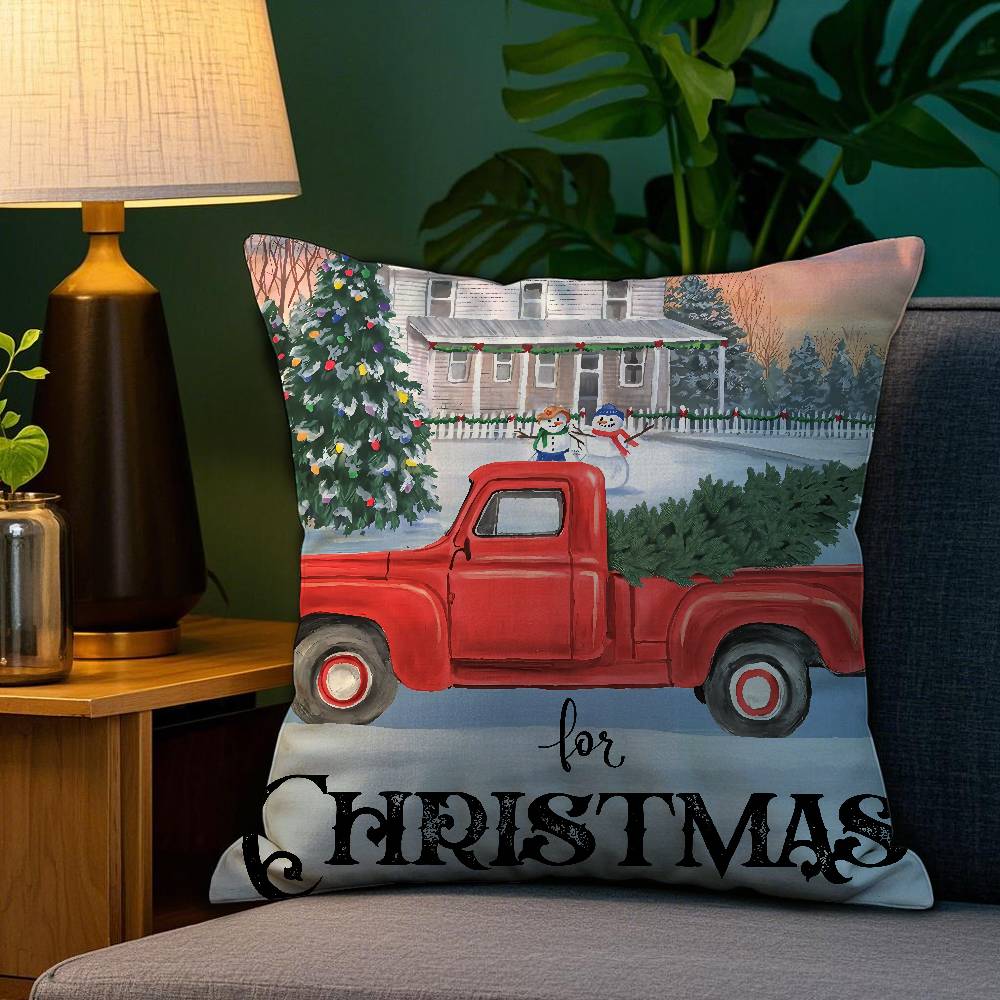 Christmas Red Candle Pillow Case Plush Fabric Soft Double Sided Print Sofa Cushion Cover Throw Pillow Covers
