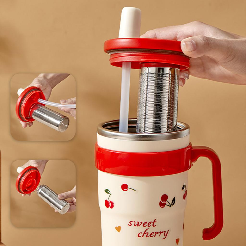 Portable Large Capacity Insulated Water Cup With Straw&Tea Strainer 304 Stainless Steel Leak-proof Water Bottle Drinkwa
