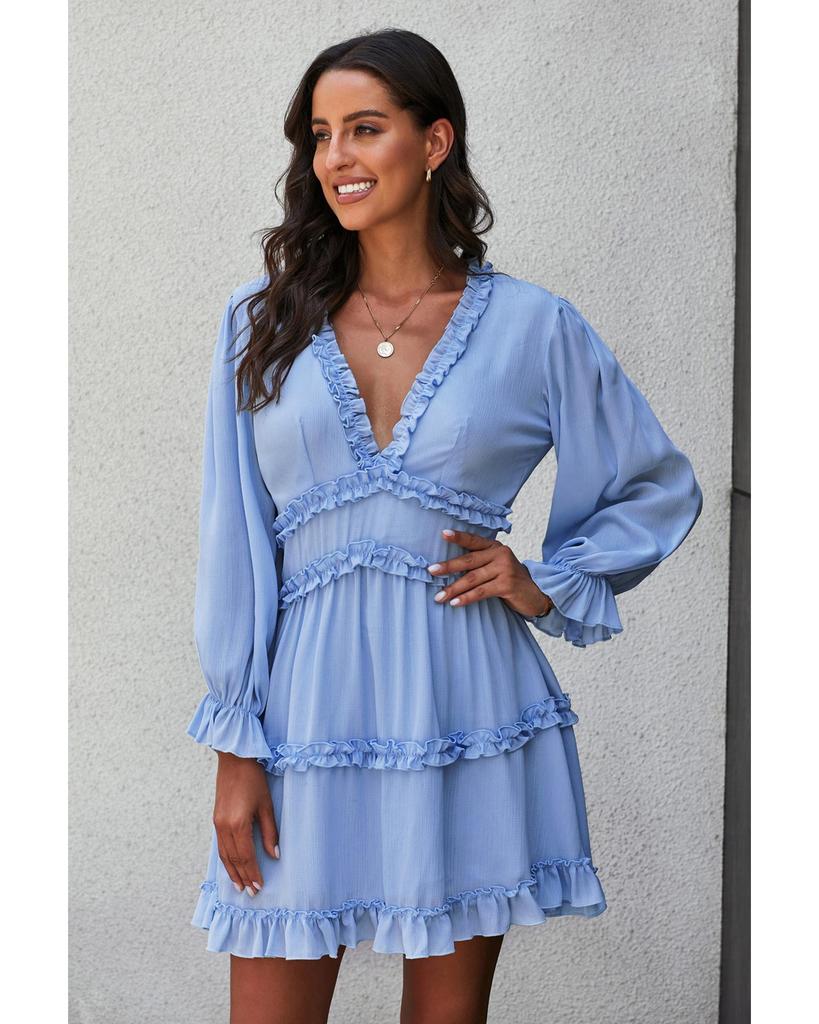 Azura Exchange V Neck Ruffle Detailing Open Back Dress