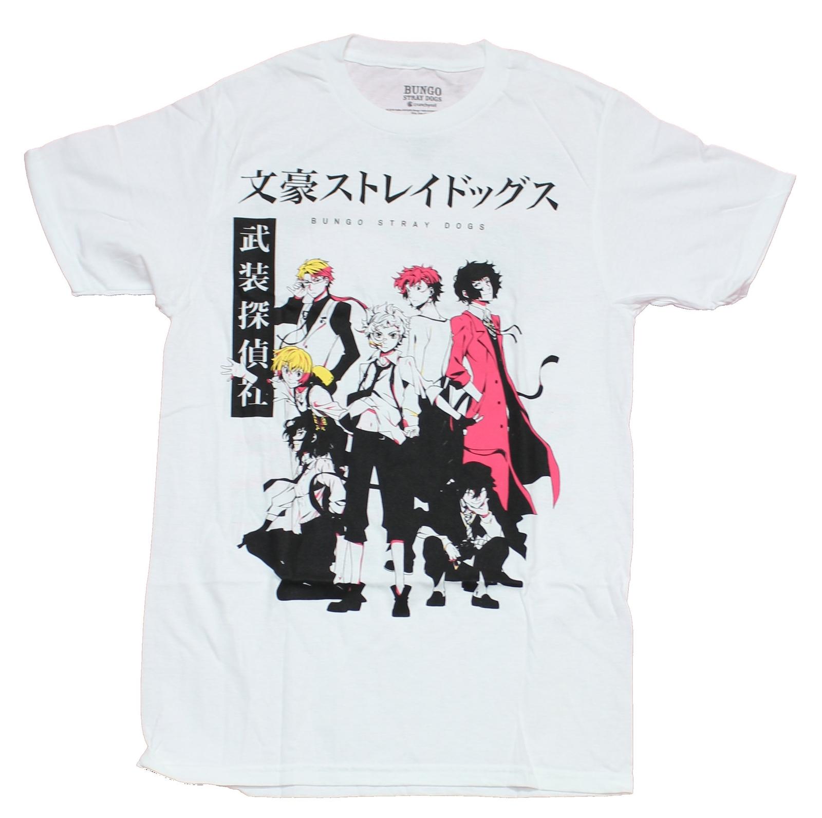 Bungo Stray Dogs Mens T-Shirt -Group Front & Back Under Kanji L